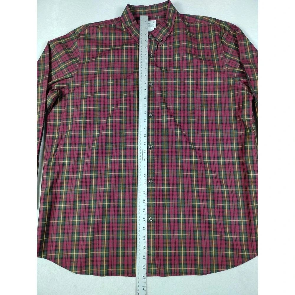L.L.Bean Kennebunk Sport Shirt Mens XL Red Green Plaid Long Sleeve Office Casual